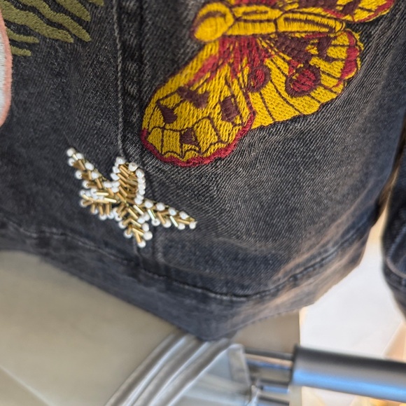 Coveted Free People Jean Jacket with Embroidery and Beadwork XS - Picture 10 of 12